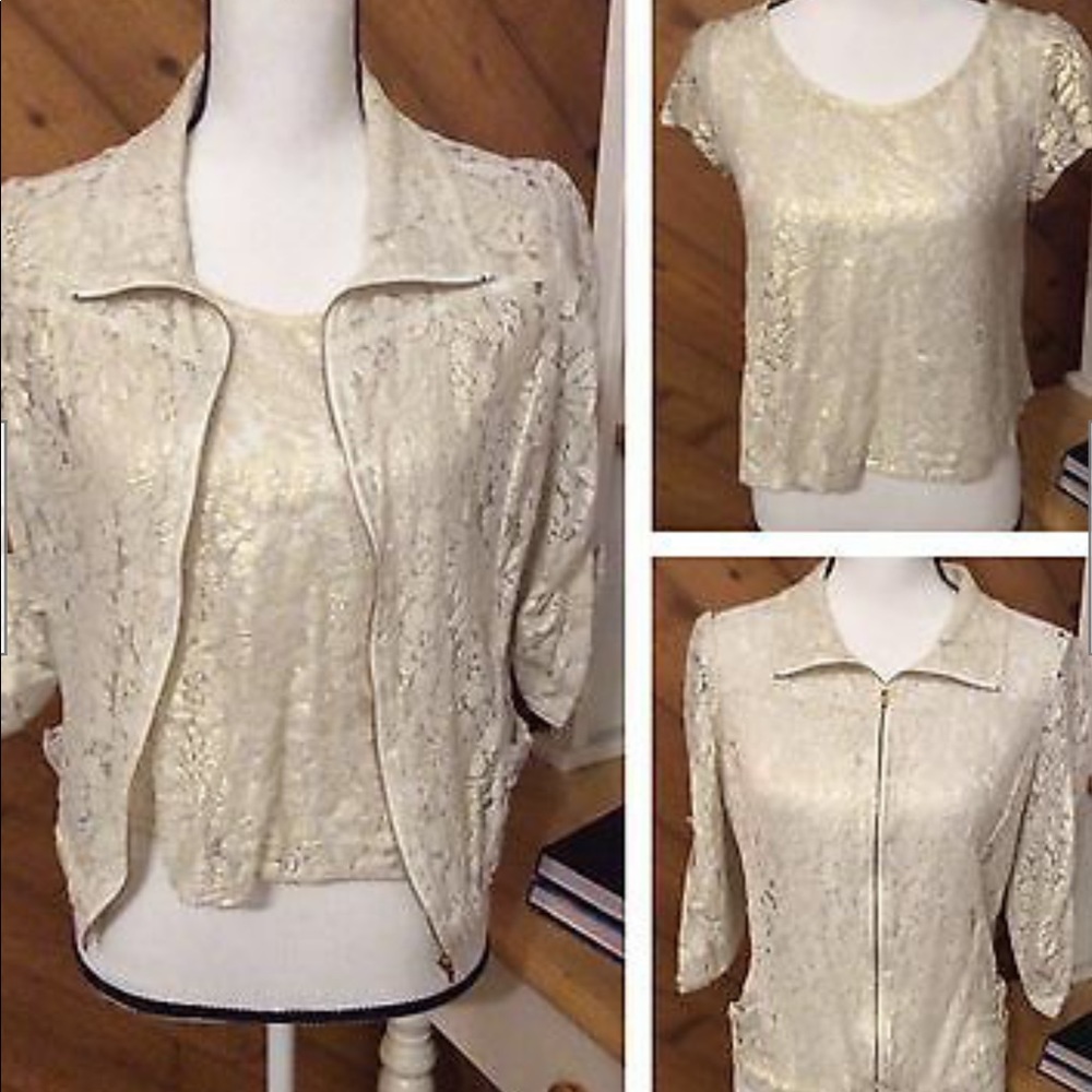 PINKY Gold Lace 2 piece SET Crop TOP & JACKET M